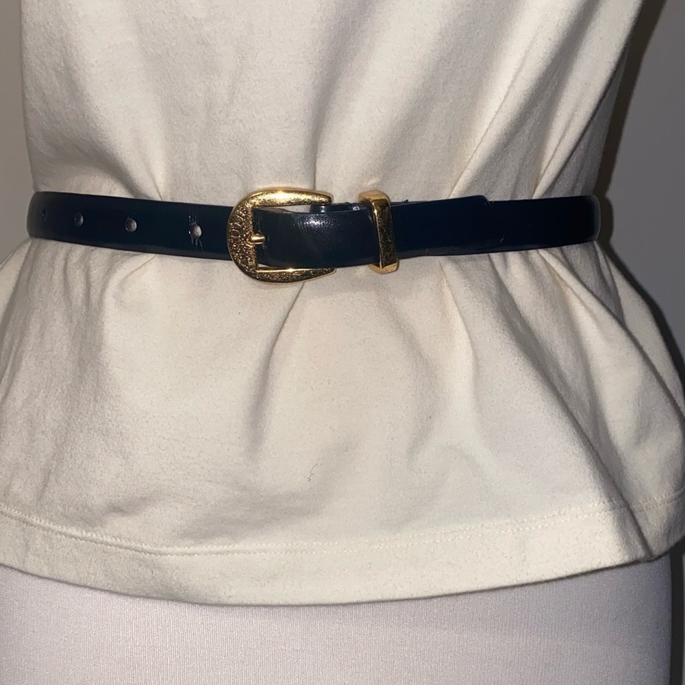 Perry Ellis Gold and Black Leather Belt with Classic Design
